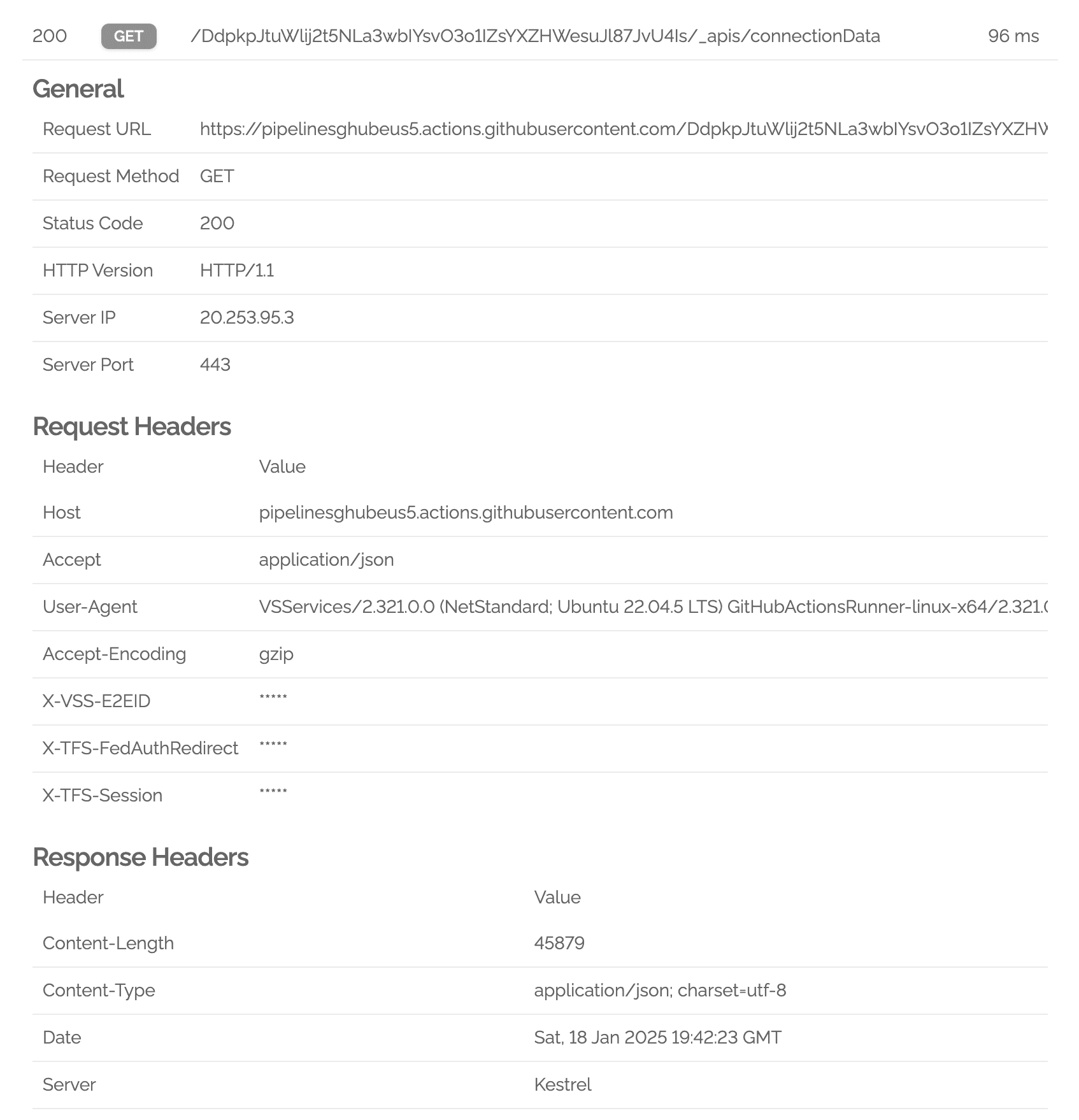 Zoomed in screenshot of the network inspection tool Network inspection details