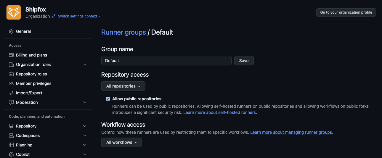 Allow public repositories screenshot